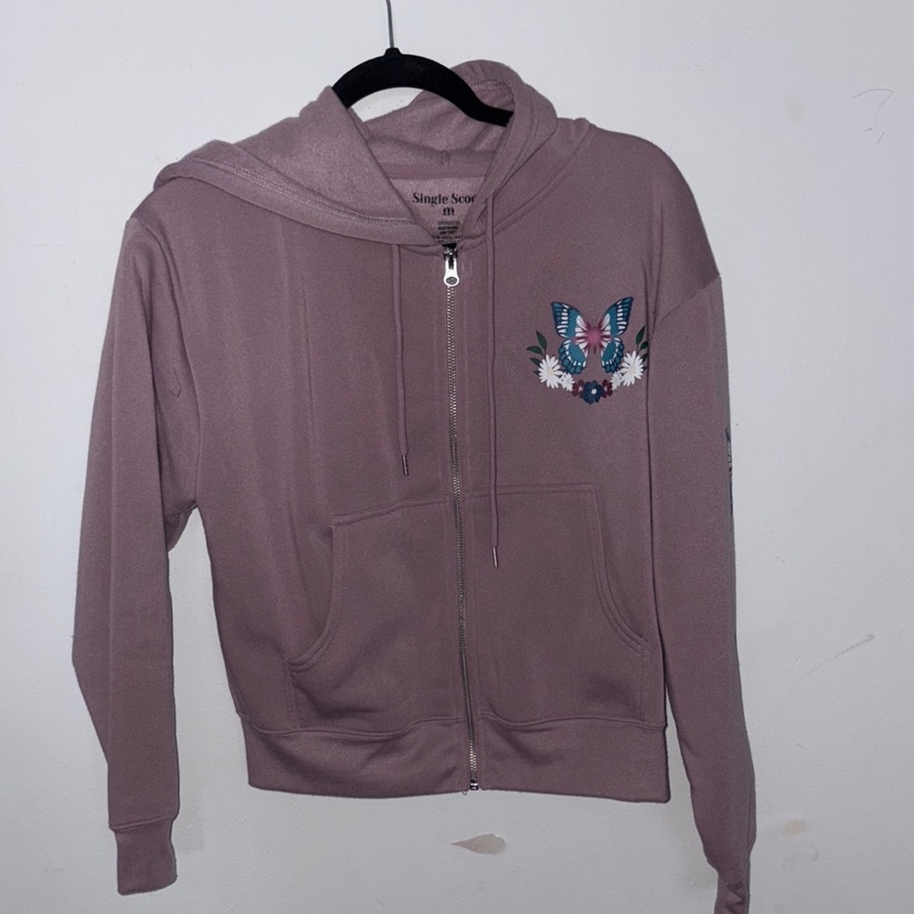 Purple Zip-Up Hoodie with Butterfly Design